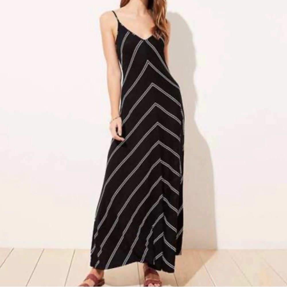 LOFT Black and White Spaghetti Strap Sundress